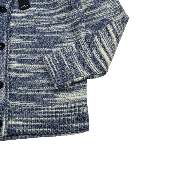 Stone Island 2023 Blue Patterned Wool Knitted Buttoned Jumper - Small
