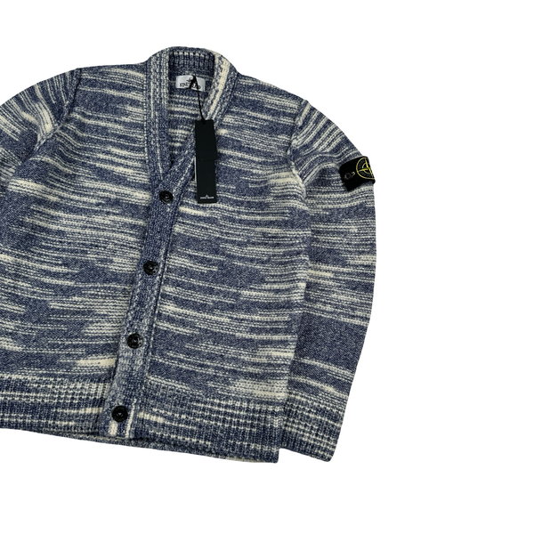 Stone Island 2023 Blue Patterned Wool Knitted Buttoned Jumper - Small