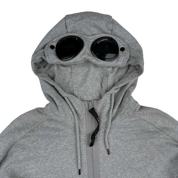 CP Company Grey Cotton Full Zip Goggle Hoodie - Medium