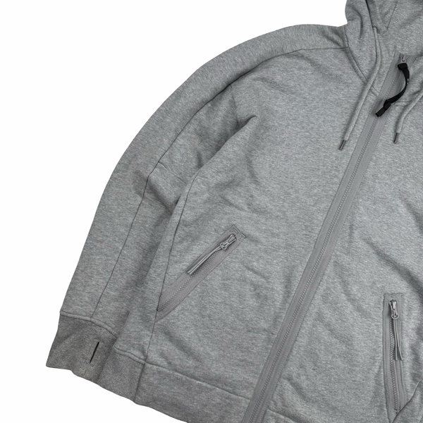 CP Company Grey Cotton Full Zip Goggle Hoodie - Medium