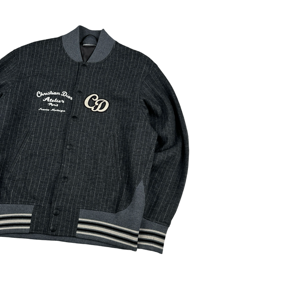 Dior Sample Grey Pin Stripe Spellout Buttoned Jacket - XL