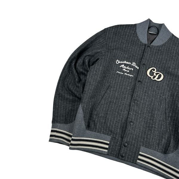 Dior Sample Grey Pin Stripe Spellout Buttoned Jacket - XL