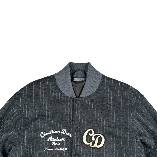 Dior Sample Grey Pin Stripe Spellout Buttoned Jacket - XL