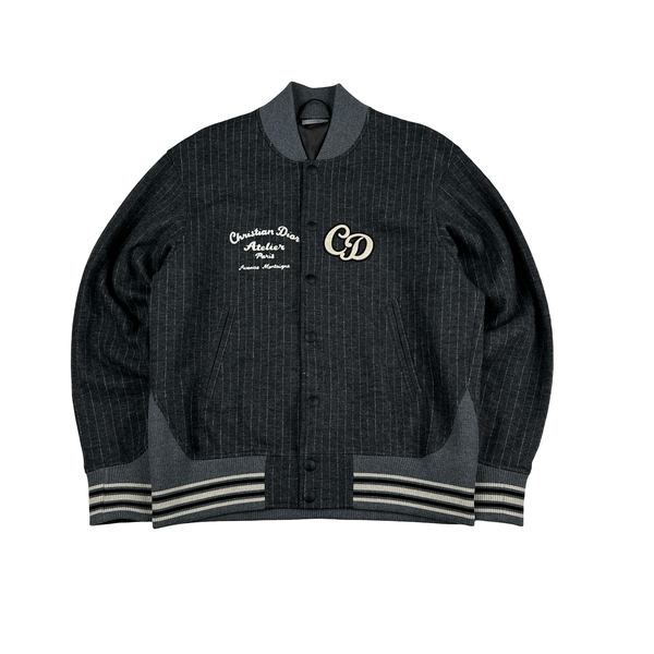 Dior Sample Grey Pin Stripe Spellout Buttoned Jacket - XL