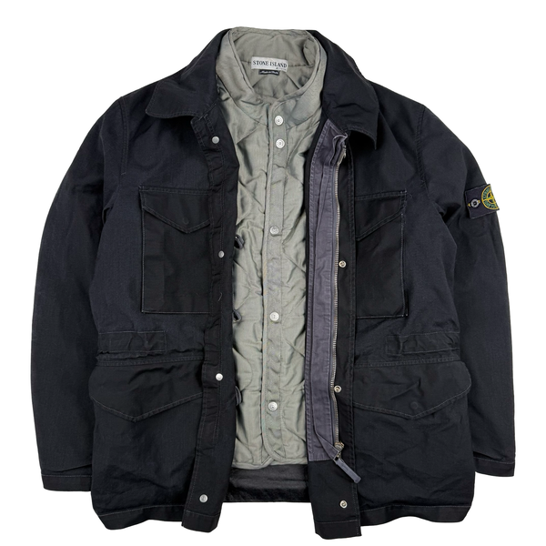 Stone Island 2000 Black Nylon Wool Laminated Dutch Rope Lined Jacket - Large