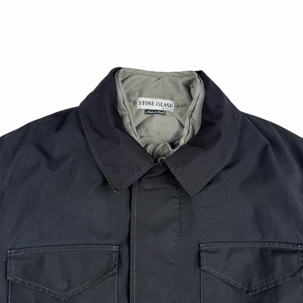 Stone Island 2000 Black Nylon Wool Laminated Dutch Rope Lined Jacket - Large