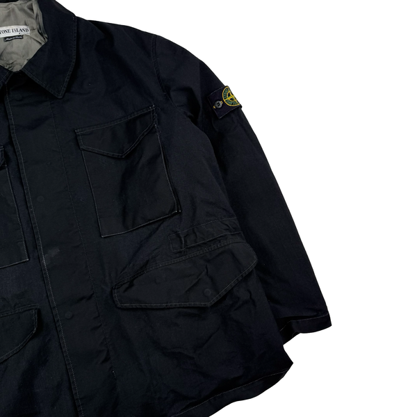 Stone Island 2000 Black Nylon Wool Laminated Dutch Rope Lined Jacket - Large