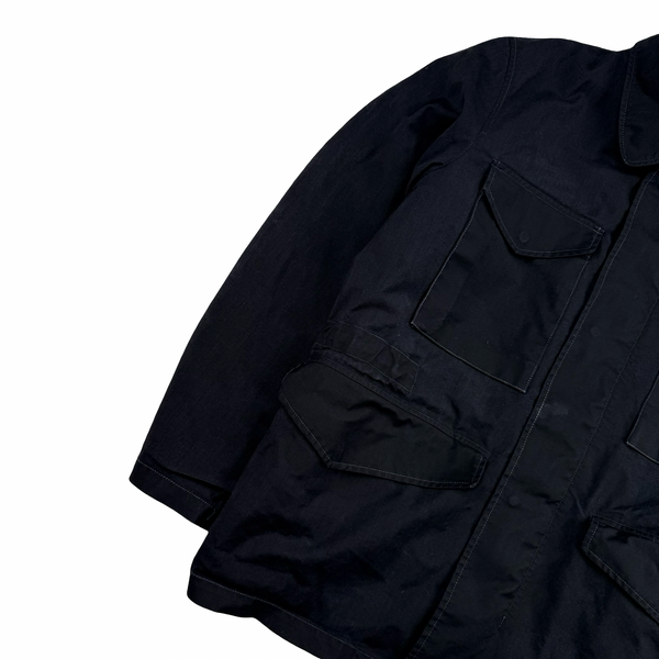 Stone Island 2000 Black Nylon Wool Laminated Dutch Rope Lined Jacket - Large