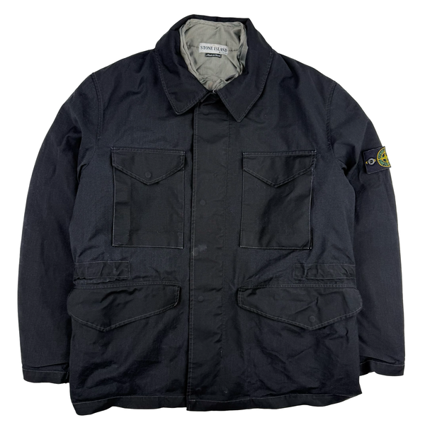 Stone Island 2000 Black Nylon Wool Laminated Dutch Rope Lined Jacket - Large