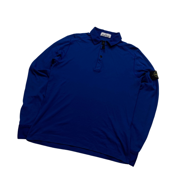 Stone Island Blue Collared Cotton Lightweight Sweatshirt - Medium