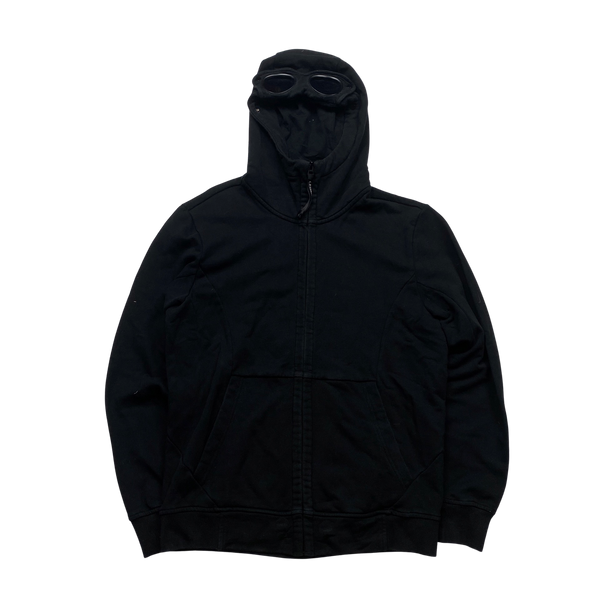 CP Company Black Cotton Zipped Goggle Hoodie - Large