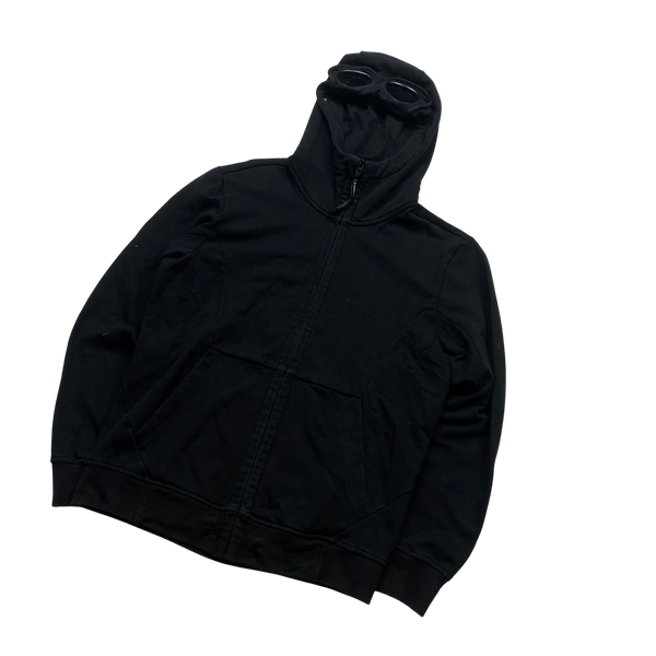 CP Company Black Cotton Zipped Goggle Hoodie - Large