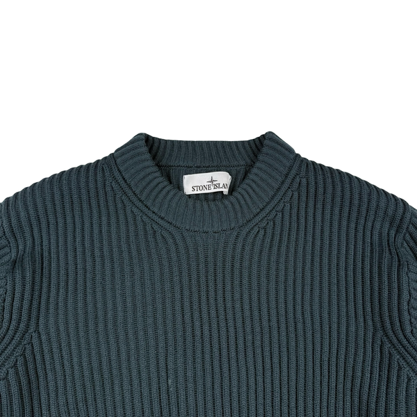 Stone Island 2022 Forest Green Heavy Knit Ribbed Jumper - Medium