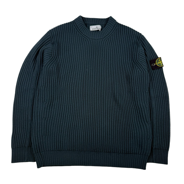 Stone Island 2022 Forest Green Heavy Knit Ribbed Jumper - Medium