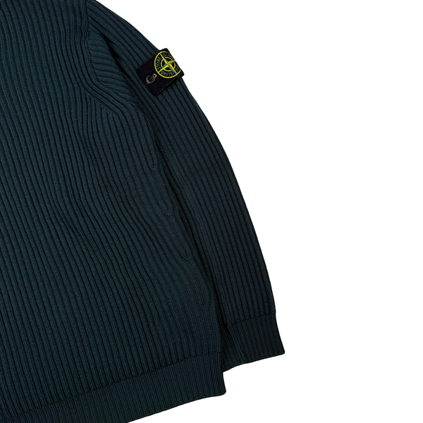 Stone Island 2022 Forest Green Heavy Knit Ribbed Jumper - Medium
