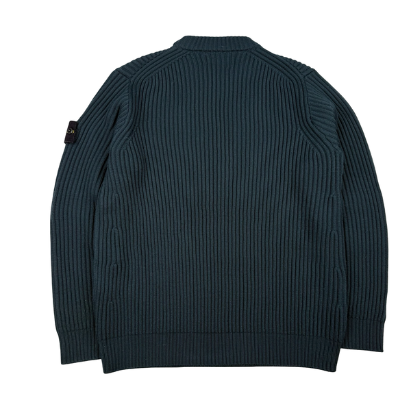 Stone Island 2022 Forest Green Heavy Knit Ribbed Jumper - Medium