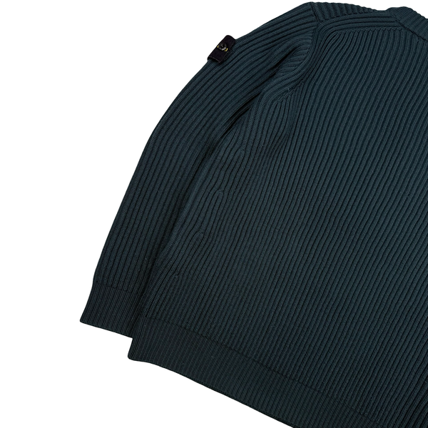 Stone Island 2022 Forest Green Heavy Knit Ribbed Jumper - Medium