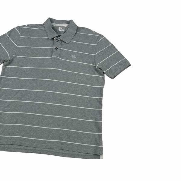 CP Company Grey Striped Cotton Polo Shirt - Large