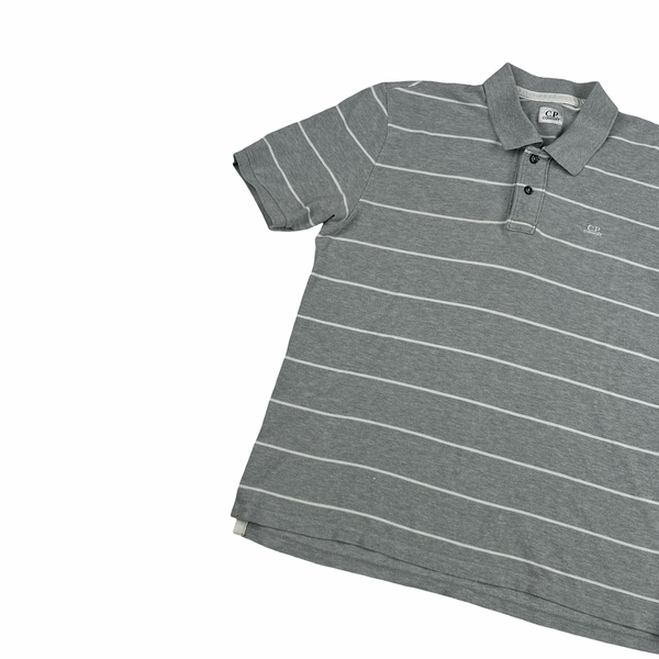 CP Company Grey Striped Cotton Polo Shirt - Large