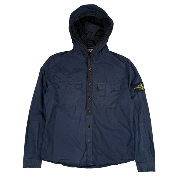 Stone Island 2013 Navy Blue Micro Yarn Cotton Lined Hooded Overshirt Jacket - Large