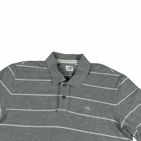 CP Company Grey Striped Cotton Polo Shirt - Large