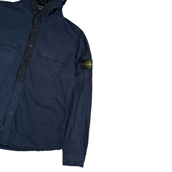 Stone Island 2013 Navy Blue Micro Yarn Cotton Lined Hooded Overshirt Jacket - Large