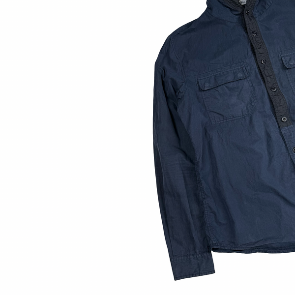 Stone Island 2013 Navy Blue Micro Yarn Cotton Lined Hooded Overshirt Jacket - Large