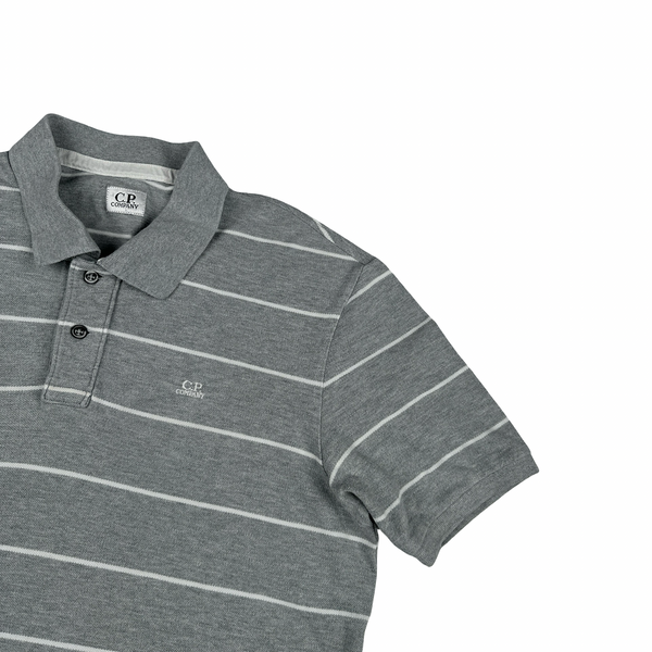 CP Company Grey Striped Cotton Polo Shirt - Large