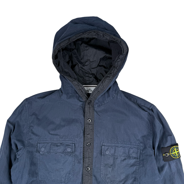 Stone Island 2013 Navy Blue Micro Yarn Cotton Lined Hooded Overshirt Jacket - Large