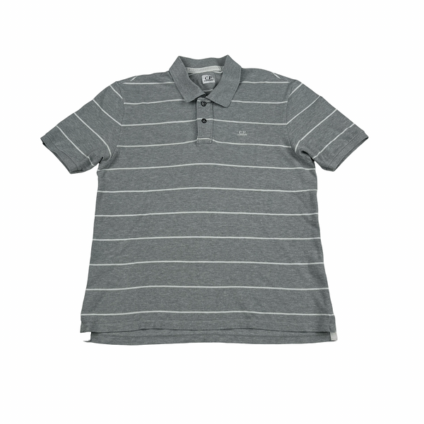CP Company Grey Striped Cotton Polo Shirt - Large