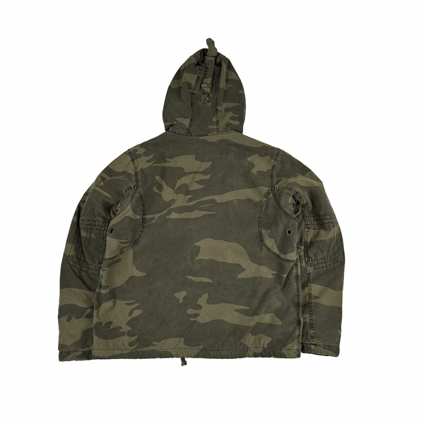 Schott Khaki Camo Fleece Lined Zipped Hooded Parka Jacket - Medium