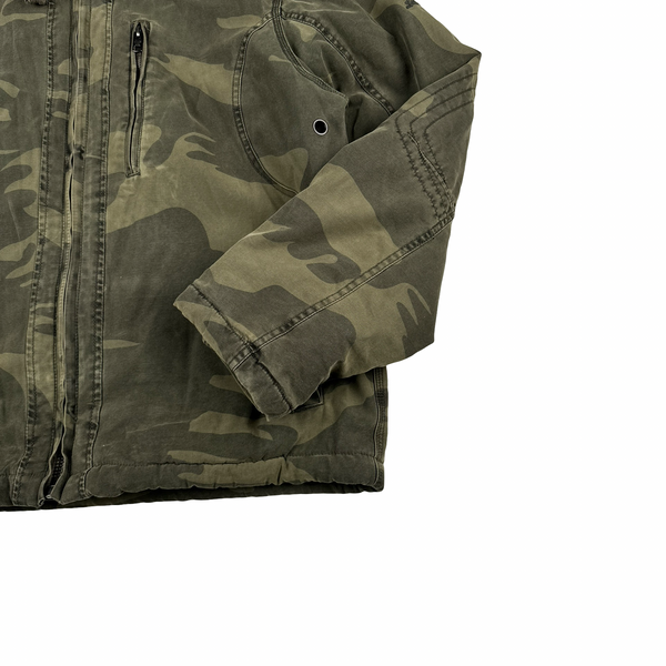 Schott Khaki Camo Fleece Lined Zipped Hooded Parka Jacket - Medium