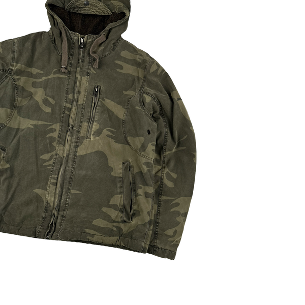 Schott Khaki Camo Fleece Lined Zipped Hooded Parka Jacket - Medium