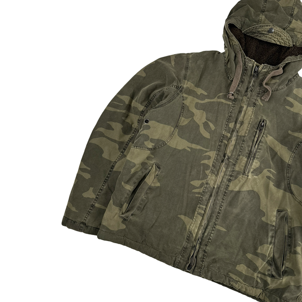 Schott Khaki Camo Fleece Lined Zipped Hooded Parka Jacket - Medium