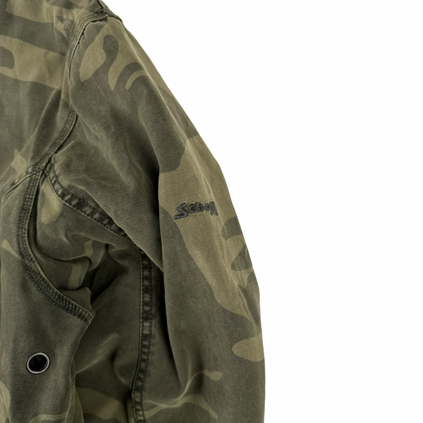 Schott Khaki Camo Fleece Lined Zipped Hooded Parka Jacket - Medium
