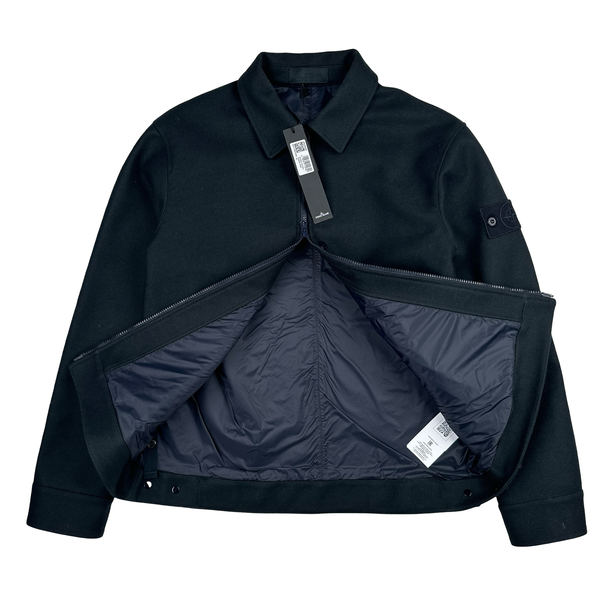 Stone Island 2025 Navy Ghost Wool Lined Zip Up Blazer Jacket - Large