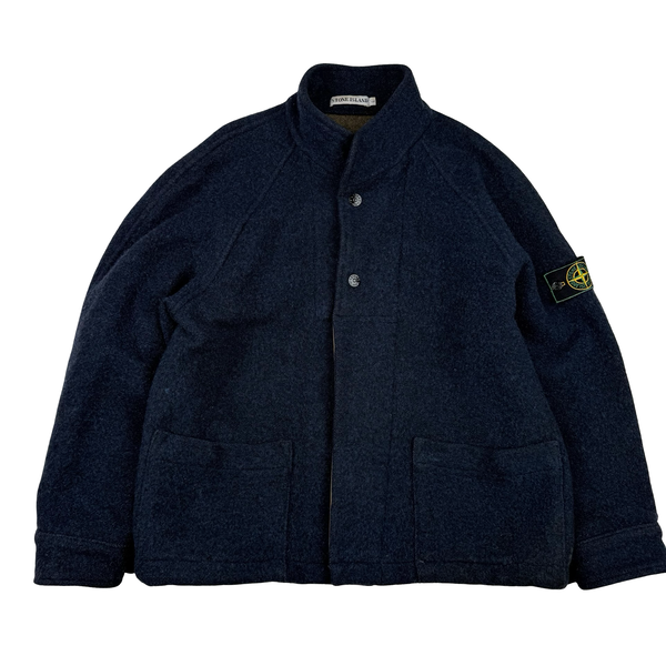 Stone Island Navy 1991 Vintage Wool Overcoat - Large