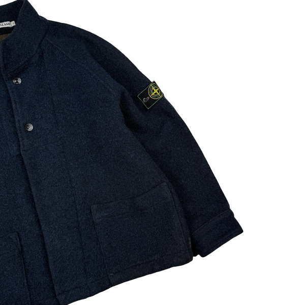 Stone Island Navy 1991 Vintage Wool Overcoat - Large
