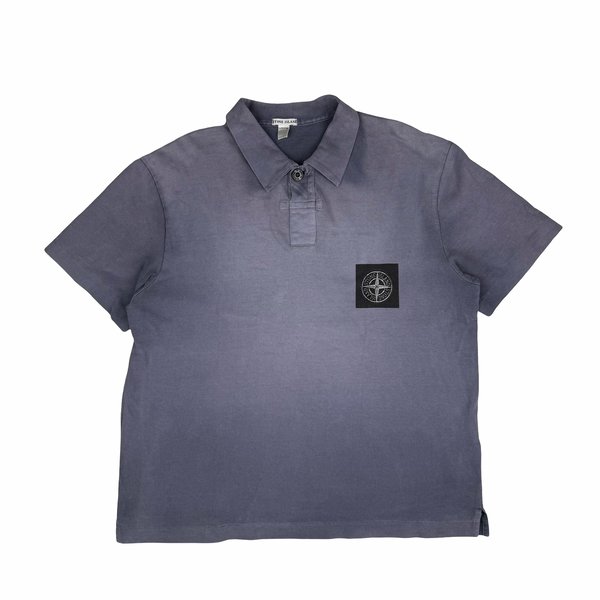 Stone Island Vintage 2001 Blue Spellout Cotton Polo Shirt - XL
