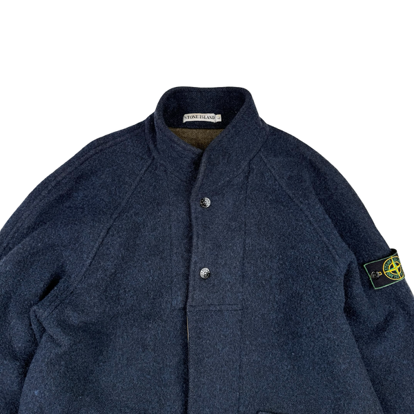 Stone Island Navy 1991 Vintage Wool Overcoat - Large