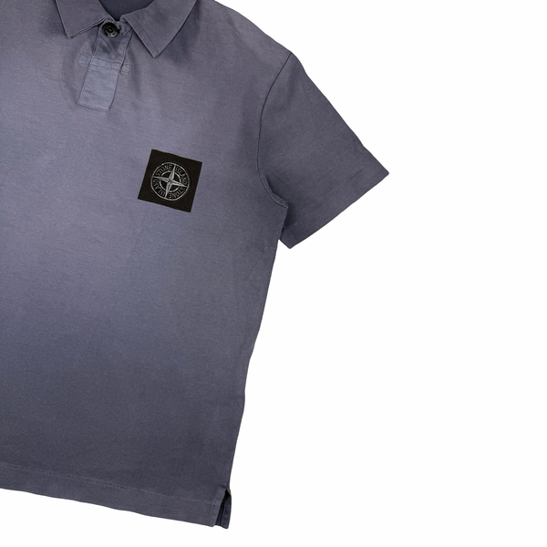 Stone Island Vintage 2001 Blue Spellout Cotton Polo Shirt - XL