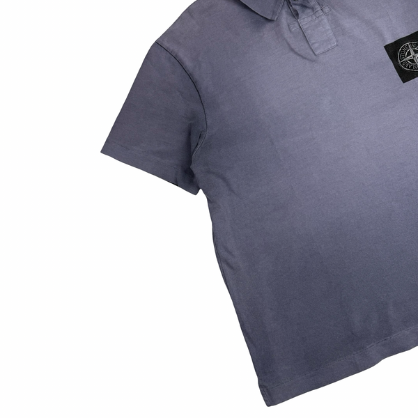 Stone Island Vintage 2001 Blue Spellout Cotton Polo Shirt - XL