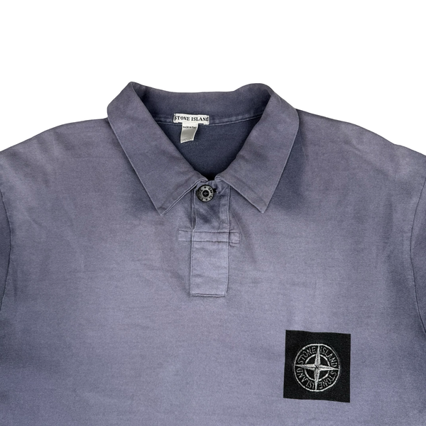 Stone Island Vintage 2001 Blue Spellout Cotton Polo Shirt - XL