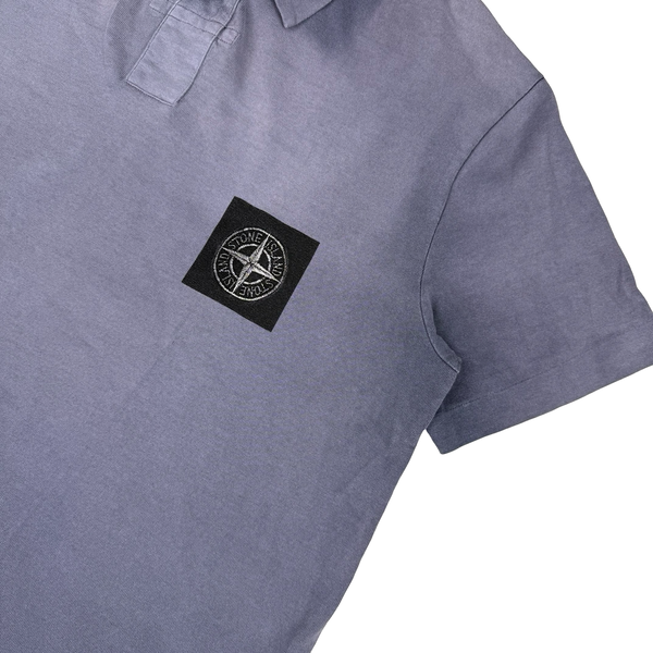 Stone Island Vintage 2001 Blue Spellout Cotton Polo Shirt - XL