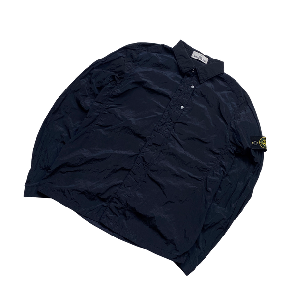 Stone Island Navy Blue Nylon Metal Shimmer Overshirt - Medium