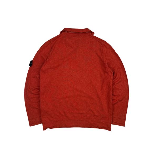 Stone Island Red Button Up Cotton Pullover Jumper - XL