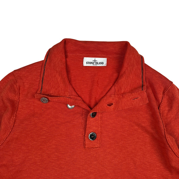 Stone Island Red Button Up Cotton Pullover Jumper - XL
