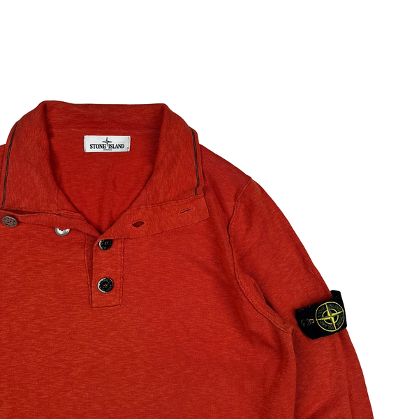 Stone Island Red Button Up Cotton Pullover Jumper - XL