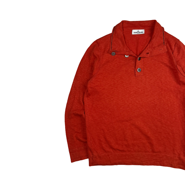 Stone Island Red Button Up Cotton Pullover Jumper - XL