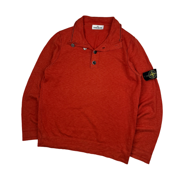 Stone Island Red Button Up Cotton Pullover Jumper - XL